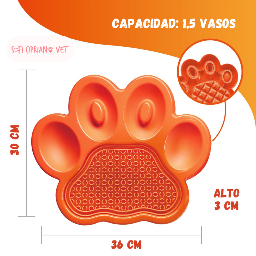 Paw 2 en 1 Slow Feeder + Lick Pad Naranja - Imagen 3